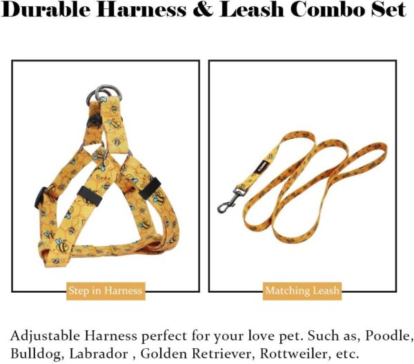 QQPETS Dog Harness Leash Set Adjustable Heavy Duty No Pull Halter Harnesses for Small Medium Large Breed Dogs Back Clip Anti-Twist Perfect for Walking (S(14"-20" Chest Girth), Yellow Bee) - Image 4