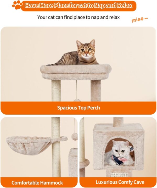 FISH&NAP Cute Cat Tree Kitten Cat Tower for indoor Cat Condo Sisal Scratching Posts with Jump Platform Cat Furniture Activity Center Play House Beige - Image 5