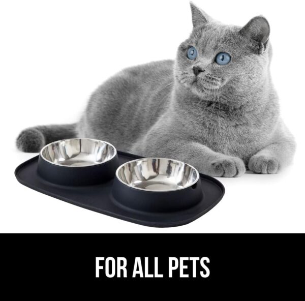 Gorilla Grip 100% Waterproof BPA Free Cat and Dog Bowls Silicone Feeding Mat Set, Stainless Steel Bowl Slip Resistant Raised Edges, Catch Water, Food Mess, No Spills, Pet Accessories, 1 Cup, Black - Image 8