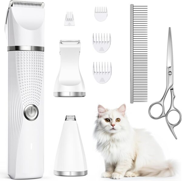 Cat Grooming Clippers Kit for Matted Hair, Bautrium 3 in 1 Electric Pet Hair Trimmer for Thick Hair, Heavy Coat Butt Shaver Cordless Cat Razor Claw Fur Trimmer for Dogs and Other Small Animals at Home