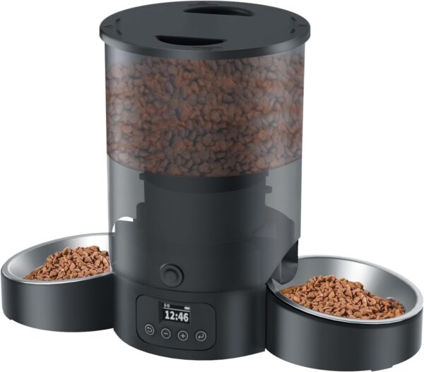 Automatic Cat Feeder for 2 Cats, 3L Cat Food Dispenser SURDY Auto Cat Feeder with 2 Stainless Bowls, 10s Meal Call Dual Power Supply and Timer Setting 12 Portions 6 Meals Per Day for Cat and Dog