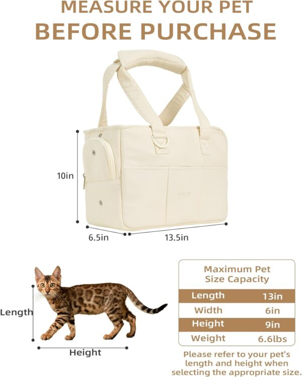 Dog Carrier for Small Dogs Rabbit cat with Large Pockets, Cotton Bag, Dog Carrier Soft Sided, Collapsible Travel Puppy Carrier (Beige, 13.6" L x 6.5" W x 10" H) - Image 2