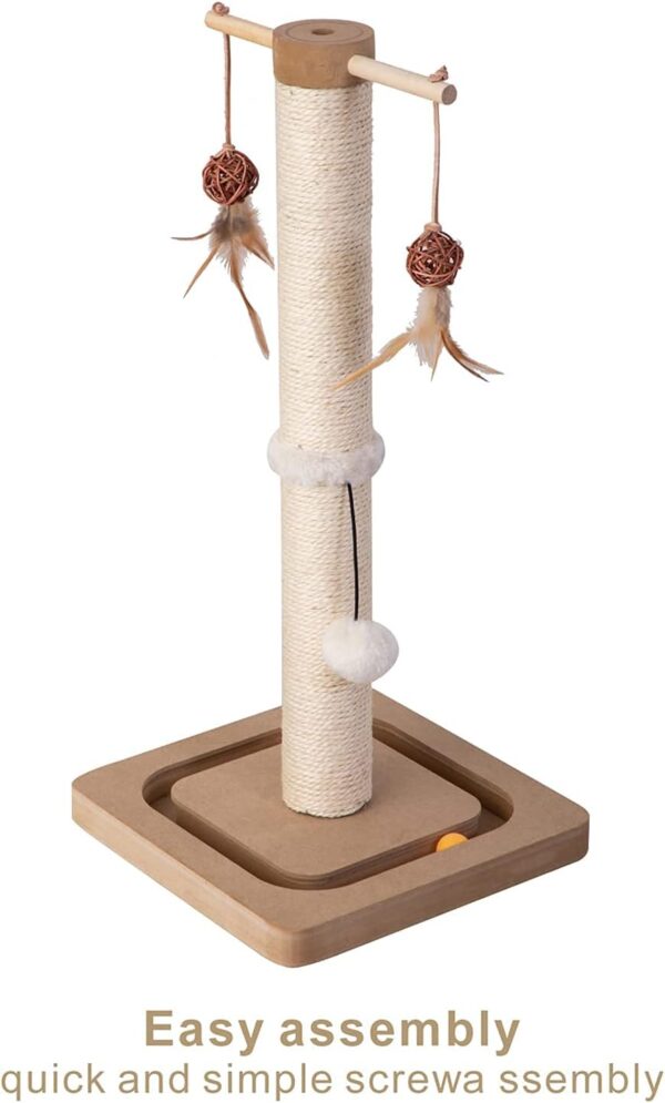 Cat Scratching Post Premium Sisal Toll Scratch Posts with Tracking Interactive Toys Vertical Scratcher for Indoor Cats and Kittens- 25 inches Beige - Image 7