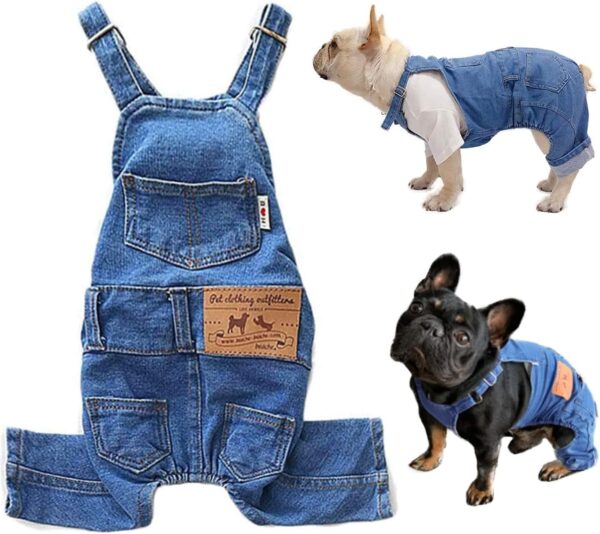 Dog Shirts Clothes Denim Overalls, Pet Jeans Onesies Apparel, Puppy Jean Jacket Sling Jumpsuit Costumes, Fashion Comfortable Blue Pants Clothing for Small Medium Dogs Cats Boy Girl (Blue, Large)