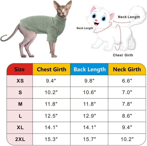 Idepet Sphynx Hairless Cats Sweater Shirt Kitten Soft Puppy Clothes Pullover Cute Cat Pajamas Jumpsuit Cotton Apparel Pet Winter Turtleneck for Cats and Teacup Chihuahua Small Dogs(Green,M) - Image 6