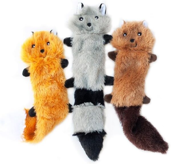 ZippyPaws Skinny Peltz - Fox, Raccoon, & Squirrel - No Stuffing Squeaky Dog Toys, Unstuffed Chew Toy for Small & Medium Breeds, Bulk Multi-Pack of 3 Soft Plush Toys, Flat No Stuffing Puppy Toys - 11" - Image 2