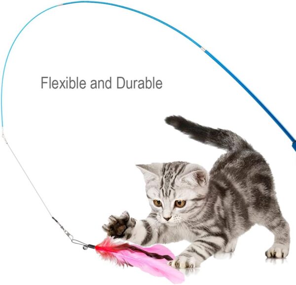 Cat Toys Feather Toy, 2PCS Retractable Wand and 10PCS Replacement Teaser with Bell Refills, Interactive Catcher and Funny Exercise for Kitten. - Image 4