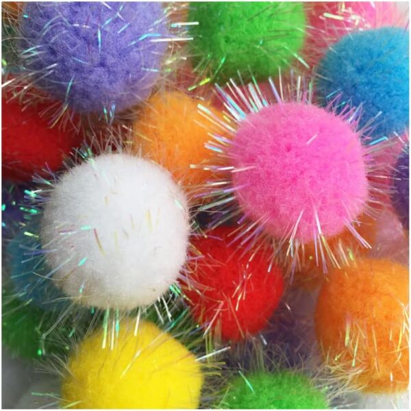 20PCS 1.5INCH Extra Large Cat's Favorite Chase Glitter Ball Toy Sparkle Pom Pom Balls