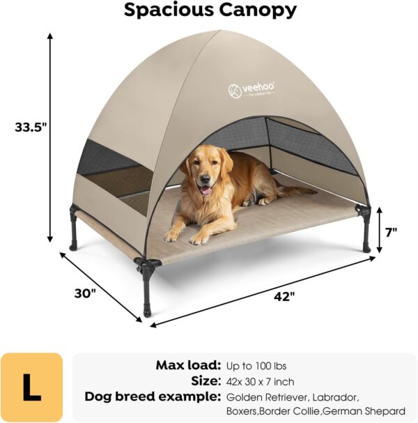 Veehoo Outdoor Dog Bed with Canopy, Cooling Elevated Dog Bed with Removable Shade, Non-Slip Feet, Raised Dog Cot Bed for Large Dogs, Dog Tent Bed for Camping, Beach, Large, Beige Coffee CWC2411 - Image 4