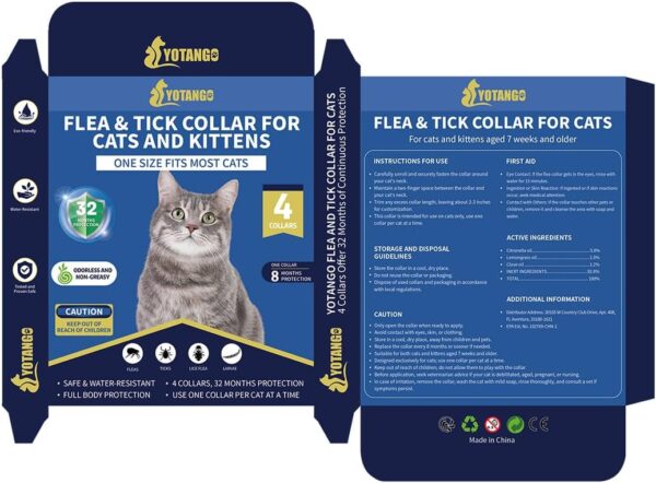 4 Pack Flea Collar for Cats, 32 Months Flea and Tick Prevention for Cats, Waterproof Cat Flea Collar, Natural Cat Flea and Tick Treatment, Adjustable Flea and Tick Collar for Cats Kittens(Pink&Purple)