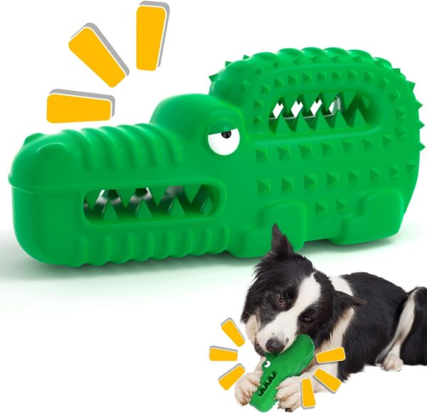 Dog Toys, Squeaky Indestructible Dog Chew Toys for Aggressive Chewers, Tough Alligator Rubber Teething Chew Dog Toys for Large Medium Small Dog (Green crocodile)