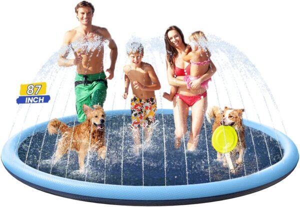 87inch Dog Splash Pad Non-Slip Large, Pet Dogs Cool Sprinkler Pool Heavy Duty XL Splash Pads for Kiddie Baby Wading Pool Summer Outdoor Play Water Fun Toy Gift Easy to Use/Clean