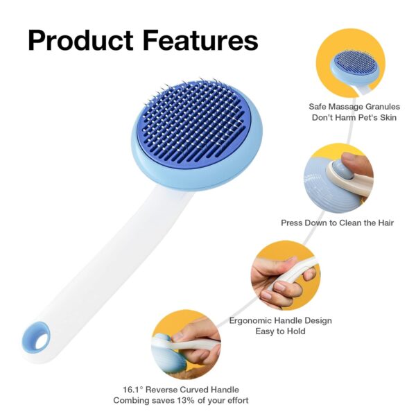 Cat Brush for Shedding, Pet Grooming Self Cleaning Slicker Brush for Cats & Dogs, Cat Deshedding Brush Easily Removes Tangles Hair and Loose Undercoat, Mats Tangled Hair Shedding Brush (Blue) - Image 3