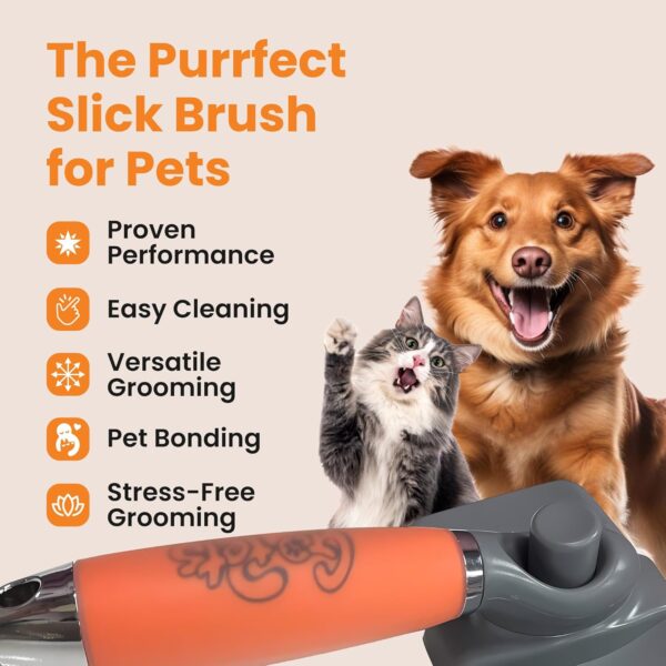 GoPets Professional Slicker Brush for Dogs and Cats - Effortless Grooming, Gentle Dematting & Detangling, Shedding Control, Self-Cleaning Comb, Shiny Tangle-Free Coat, Comfortable Silicone Gel Grip - Image 2