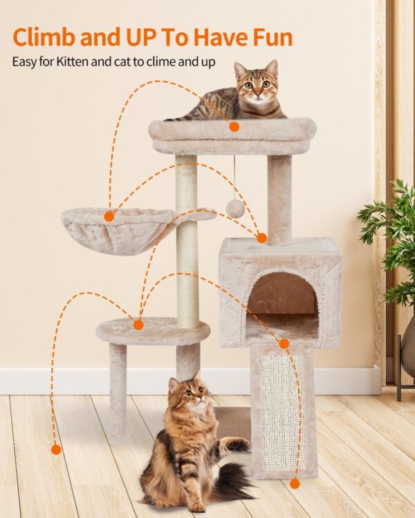 FISH&NAP Cute Cat Tree Kitten Cat Tower for indoor Cat Condo Sisal Scratching Posts with Jump Platform Cat Furniture Activity Center Play House Beige - Image 3