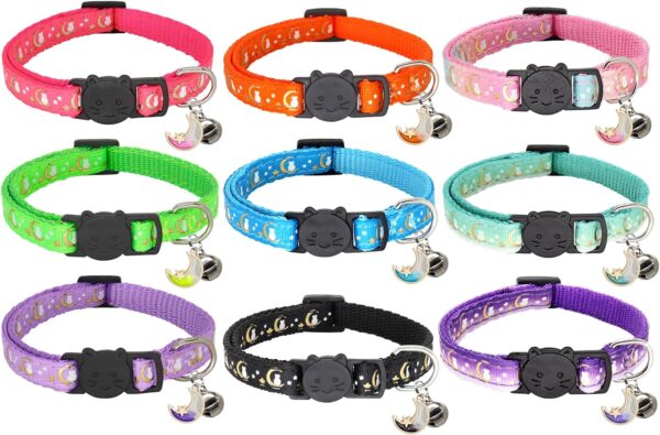 2 Pack Breakaway Cat Collar with Bells,Adjustable Moon and Star Kitten Safety Collars for Boys & Girls,Purple+Teal - Image 5