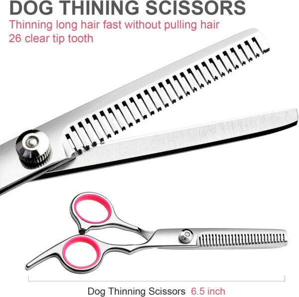 Dog Grooming Scissors with Safety Round Tips Stainless Steel Professional Dog Grooming Kit - Thinning, Curved Scissors and Comb for Dog Cat Pet - Image 4