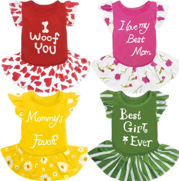 XPUDAC 4 Pieces Dog Dress Girl Dog Clothes for Small Dogs Girl Flower Dog Dresses for Small Dogs Apparel Colorful Small Dog Clothes Female (X-Small, 4 Flower)