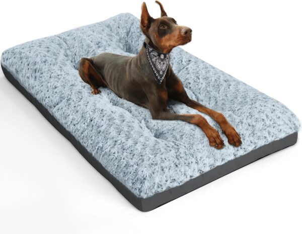 Deluxe Washable Dog Bed for Large Dogs Dog Crate Mat 36 Inch Comfy Fluffy Kennel Pad Anti-Slip for Dogs Up to 70 lbs, 36" x 23", Grey