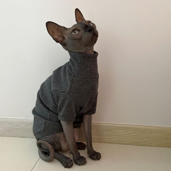 Sphynx Cats Shirt Cat Turtleneck Cotton Sweater Pullover Kitten T-Shirts with Sleeves Cat Pajamas Jumpsuit for Sphynx Cornish Rex, Devon Rex, Peterbald (Medium (Pack of 1), Deep Grey) - Image 6