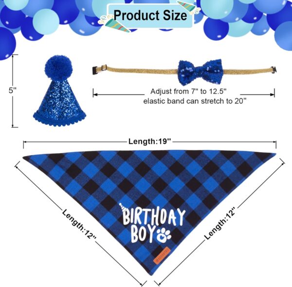 ADOGGYGO Cat Birthday Party Supplies, Birthday Boy Plaid Cat Bandana Cute Cat Bowtie, Cat Birthday Hat with Numbers, Pet Birthday Outfit for Cat Kitten (Blue) - Image 5