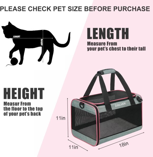 DALIAN Dog ​Soft-Sided Carriers, Airline Approved Pet Carrier for Travel, Maximum Pet Weight 18 Pounds - Image 3