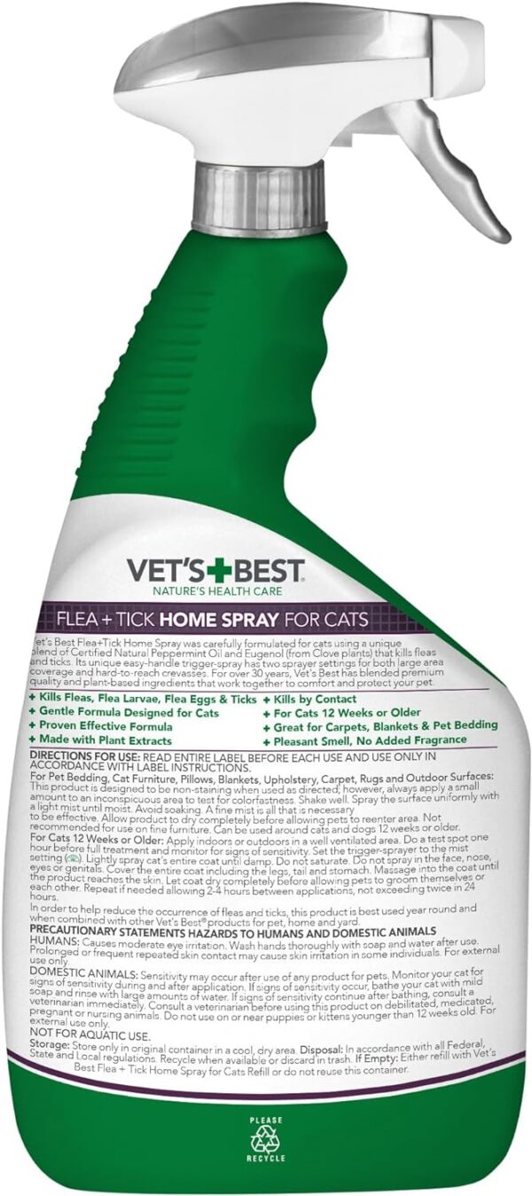 Vet's Best Flea and Tick Home Spray for Cats - Flea Treatment for Cats and Home - Plant-Based Formula - Certified Natural Oils - 32 oz - Image 2