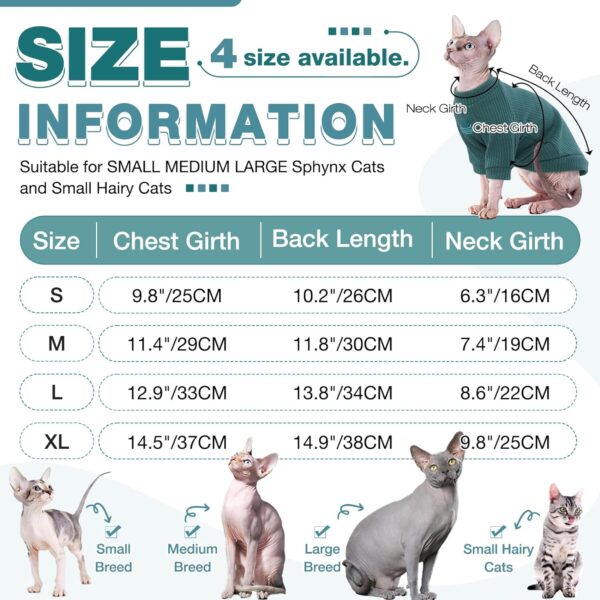 ROZKITCH Sphynx Cat Clothes, Breathable Hairless Cat Shirt with Sleeves, Turtleneck Kitten Pullover Pajamas Outfit for Cornish Rex, Devon Rex, Peterbald, Puppy Small Dogs All Seasons Green M - Image 5