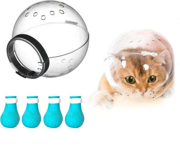 Cat Muzzle for Grooming,Bubble Muzzle and Boots for Nail Trimming,Cat Grooming Mask with Anti Bite,Cat Astronaut Helmet,Cat Breathable Muzzle and Silicone Paw Covers