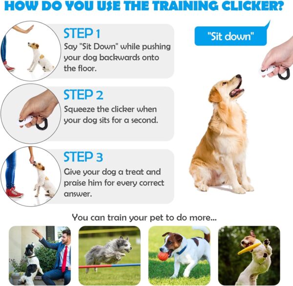 Dog Training Clicker with Wrist Strap - OYEFLY Durable Lightweight Easy to Use, Pet Training Clicker for Cats Puppy Birds Horses. Perfect for Behavioral Training 2-Pack (Blue and White) - Image 2