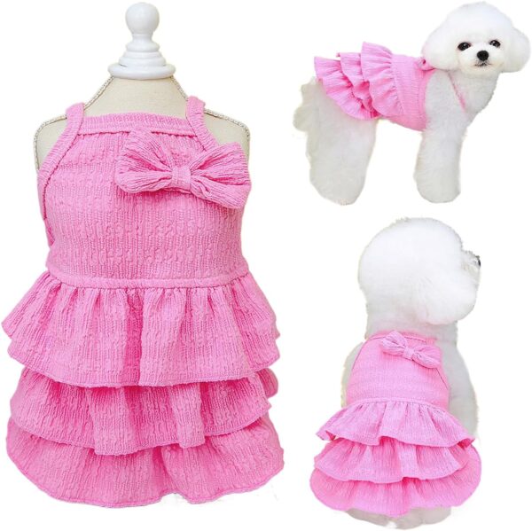 Cat Dresses for Cats Only, Pink Dog Dresses for Small Dogs Girl with Ruffles Bow Decor,Cute Summer Girl Dog Clothes,Sleeveless Small Dog Tiered Layer Cake Dress,Chihuahua Yorkie Clothes(Pink,M)