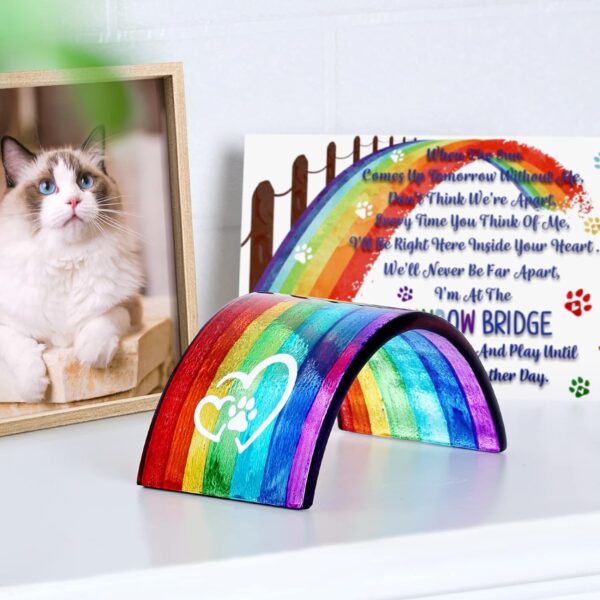 Huray Rayho Rainbow Bridge Fused Glass 3D Colorful Bridge with Sympathy Card Memorial Gift for Dog Cat Guinea Pig Lover Pet Lost Present Sorry Gift Set of 2 - Image 5