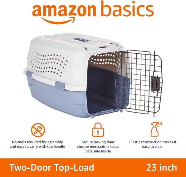 Amazon Basics - 2-Door Top-Load Hard-Sided Dogs, Cats Pet Travel Carrier, Gray & Blue, 22.8"L x 15.0"W x 13.0"H - Image 2