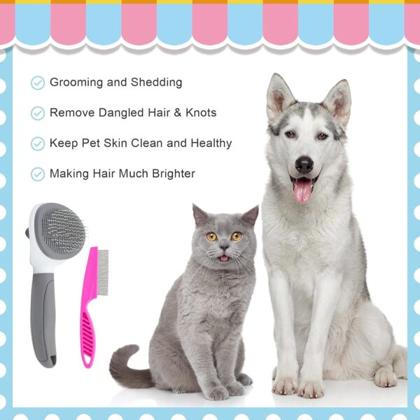 Cat Brushes for Indoor Cats, Dog Brush for Shedding with Metal Cat Comb, Self Cleaning Pet Hair Brush with Release Button for Grooming Kitten(Grey) - Image 5