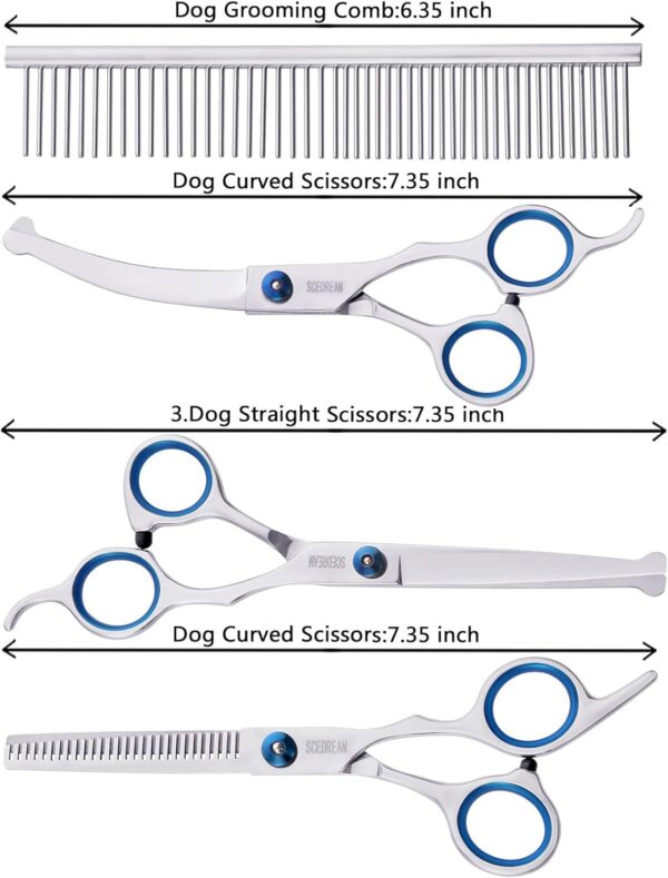 Dog Grooming Scissors for Dogs with Safety Round Tips, 5 in 1 Dog Scissors for Grooming, Curved Dog Grooming Scissors,Professional Pet Grooming Shears Set for Dogs and Cats - Image 2