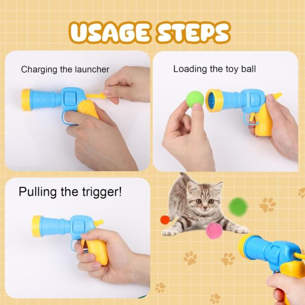 Cat Toy Balls with Launchers Set (2+100), 100 Cat Pom Pom Balls & 2 Cat Toy Ball Launchers (Durable Reinforced Edition), Cat Enrichment Toys, Interactive Cat Toy Balls, Soft & Safe Cat Toys - Image 4