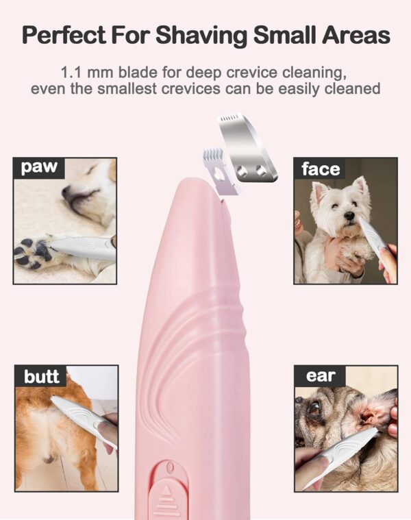 Dog Paw Trimmer for Grooming, Cordless Electric Small Pet Grooming Clippers Hair Trimmer for Dogs Cats, Low Noise for Trimming Pet's Hair Around Paws, Eyes, Ears, Face, Rump (Pink) - Image 3