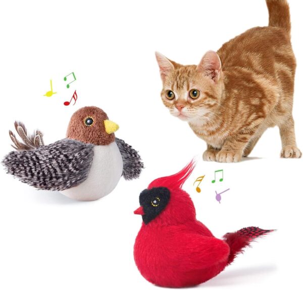 Potaroma Cat Toys Chirping Birds 2 Pcs with Catnip SilverVine, Interactive Cat Kicker, Lifelike Birdie Tweets, Indoor Kitty Kitten Exercise Toys 4.0"