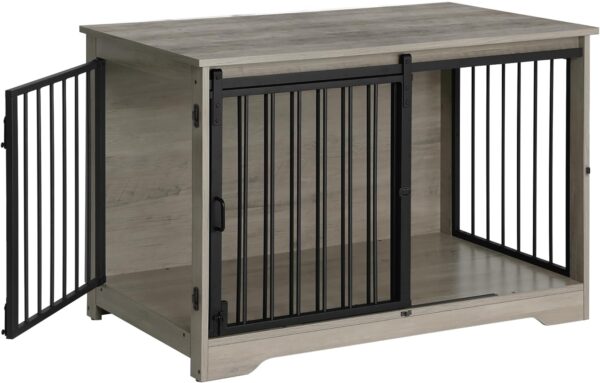 Dog Crate Furniture, 39.4" Double Door Dog Crate with Barn Door, Dog Kennel Indoor, End Side Table Wooden Dog Crate for Small Medium Large Dog, Anti-Chew Anti-Escape, Greige DFC02305B