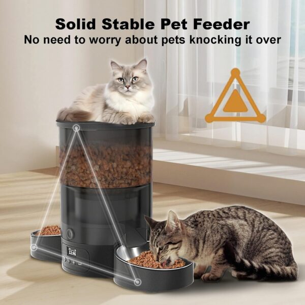 Automatic Cat Feeder for 2 Cats, 3L Cat Food Dispenser SURDY Auto Cat Feeder with 2 Stainless Bowls, 10s Meal Call Dual Power Supply and Timer Setting 12 Portions 6 Meals Per Day for Cat and Dog - Image 5