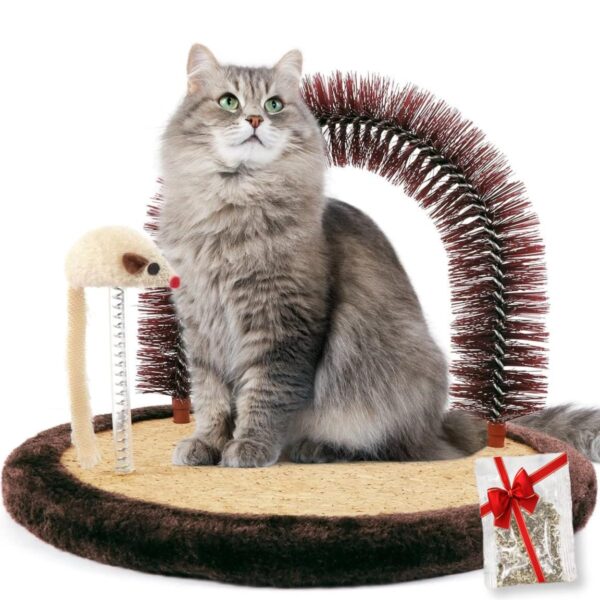 Happi N Pets The Original Cat Arch Self Groomer Cat Massager, Cat Grooming Brush with Sturdy Cat Scratching Pad and Catnip Toy, Cat Face Scratchers, Cat Scrathers for Indoor Cats, Cat Rubbing Post