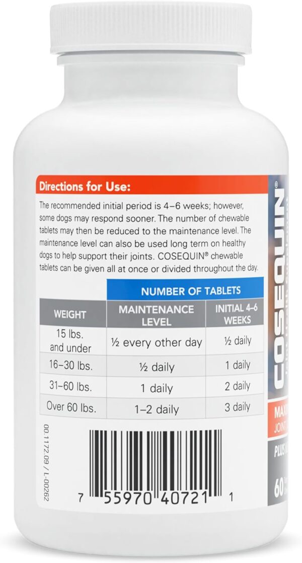 Nutramax Cosequin Maximum Strength Joint Health Supplement for Dogs - With Glucosamine, Chondroitin, and MSM, 60 Chewable Tablets - Image 3