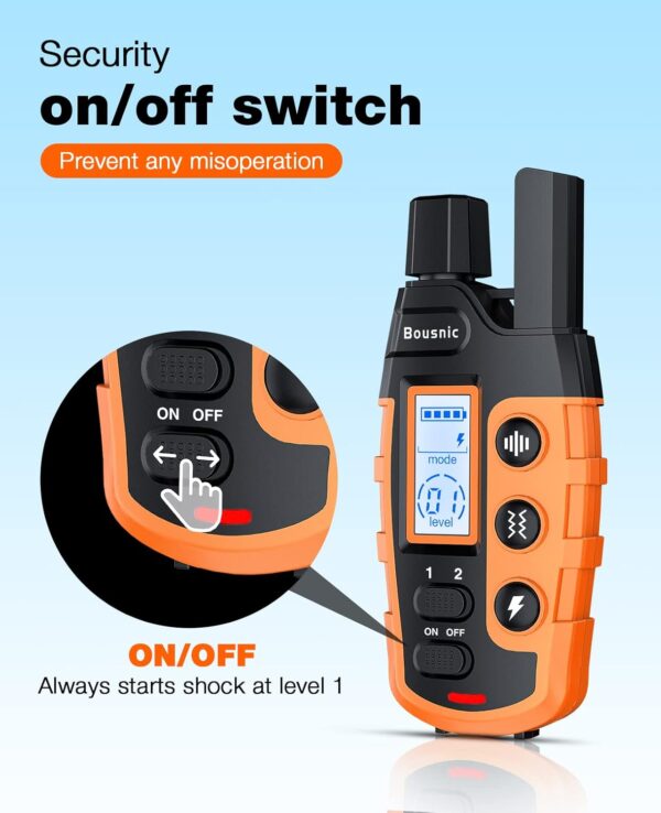 Bousnic Dog Shock Collar - 3300Ft Dog Training Collar with Remote for 5-120lbs Small Medium Large Dogs Rechargeable Waterproof e Collar with Beep (1-8), Vibration(1-16), Safe Shock(1-99) (Orange) - Image 7