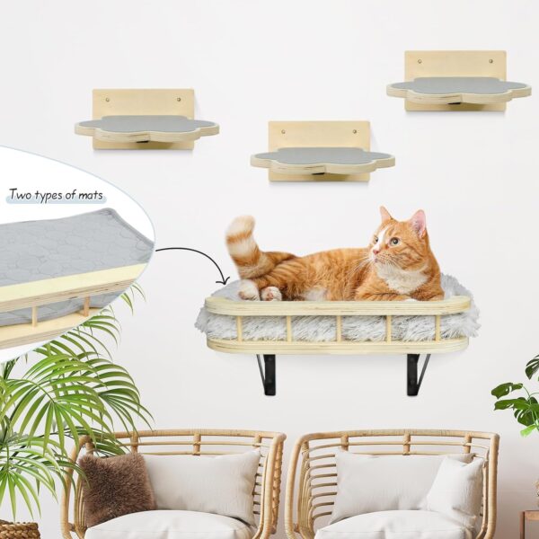 Cat Hammock Cat Wall Furniture with Cooling Mat and Plush Cushion and 3 Wall Steps, Wall Mounted Cat Shelves and Perches, Cat Climbing Shelf Cat Scratching Post for Sleeping, Playing, Gift for Cat - Image 8