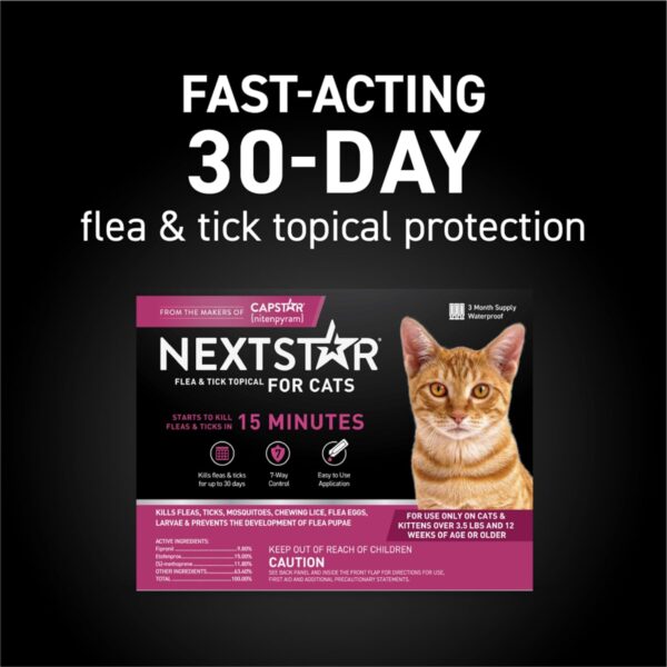 Flea and Tick Prevention for Cats, Repellent, and Control, Fast Acting Waterproof Topical Drops for Cats Over 3.5 lbs, 1 Month Dose - Image 2