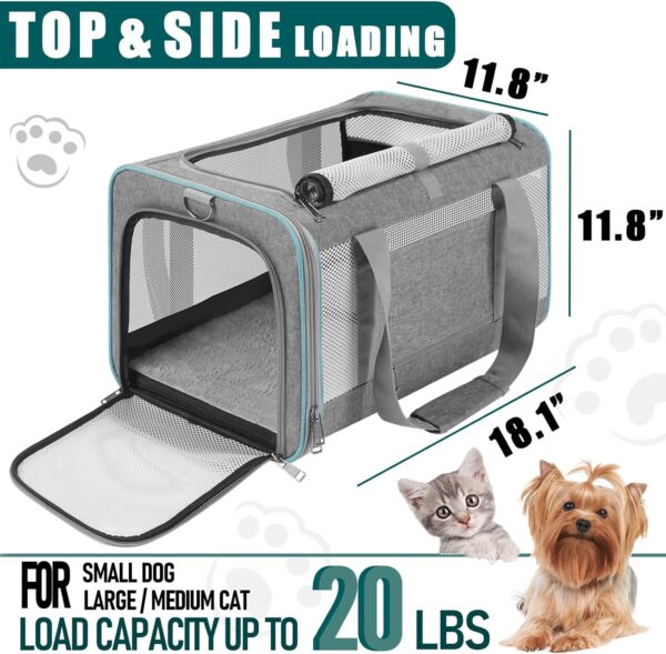 Pet Carrier for Large Cats 20 lbs+ / Soft Sided Small Dog Travel Carrier Top Load/Collapsible Carrier Bag for Big Cat / 2 Kittens Sturdy Transport Carrier Long Trips/Medium Cats 15 pounds - Image 3