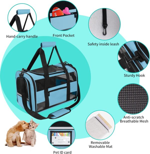 Cat Carrier Soft Sided Carrier for Small Medium Cats Puppies Dogs Up to 15 Lbs, TSA Airline Approved Pet Carrier Collapsible Travel Puppy Carrier Bag, Blue - Image 4