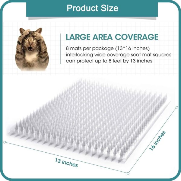 8 Pack Cat Deterrent Outdoor/Indoor Scat Mat, Pet Deterrent Training Mats, Keep Cats/Dogs Away Plastic Mats with Spikes, 12 Sq.ft, 16 x 13 Inches - Image 4