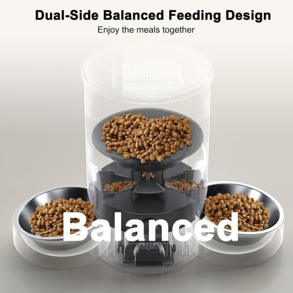 Automatic Cat Feeder for 2 Cats, 3L Cat Food Dispenser SURDY Auto Cat Feeder with 2 Stainless Bowls, 10s Meal Call Dual Power Supply and Timer Setting 12 Portions 6 Meals Per Day for Cat and Dog - Image 3