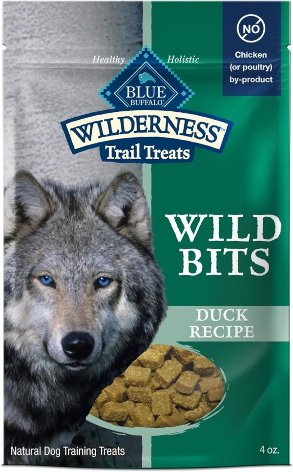 Blue Buffalo Wilderness Trail Treats Wild Bits High Protein Grain Free Soft-Moist Training Dog Treats, Duck Recipe 4-oz Bag